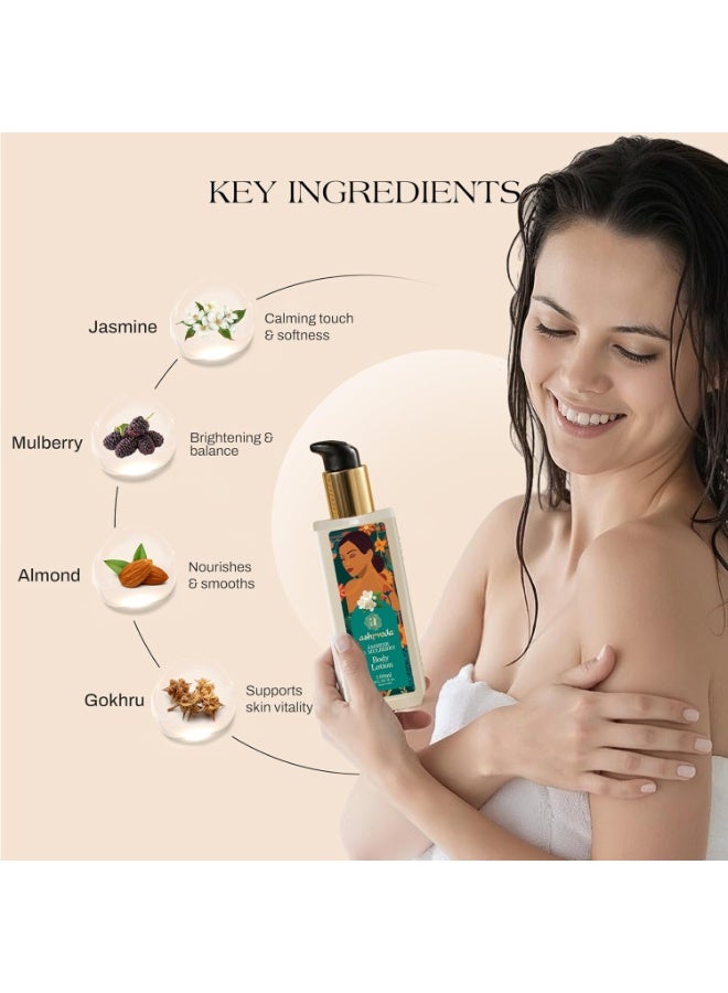 Ashpveda Jasmine & Mulberry Body Lotion for Radiant, Hydrated & Smooth Skin | Ayurvedic Ultra Hydrating and UV Protection Moisturizer with Almond & Ashwagandha Oil (100ml) - Image 3