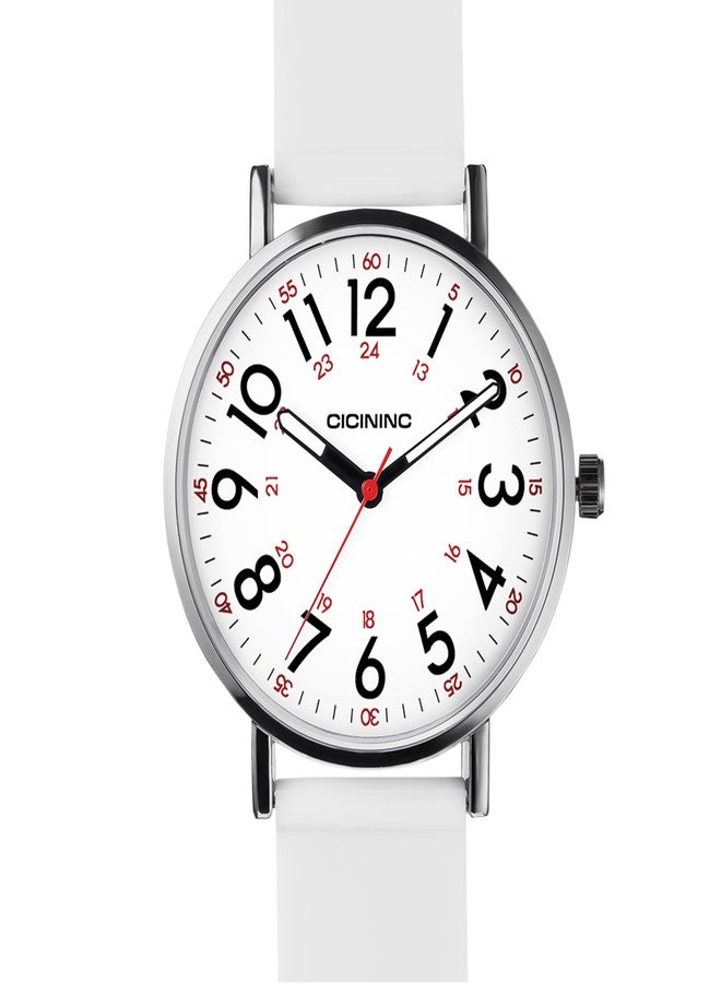 cicininc Watch with Second Hand Nursing for Women, Analog Watches for Nurses, 12/24 Hour Military Time, Easy Read Dial, Colorful Silicone Band, White, Modern - Image 2