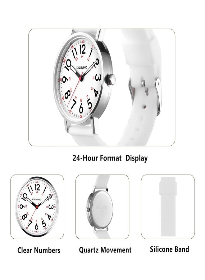 cicininc Watch with Second Hand Nursing for Women, Analog Watches for Nurses, 12/24 Hour Military Time, Easy Read Dial, Colorful Silicone Band, White, Modern - Image 4