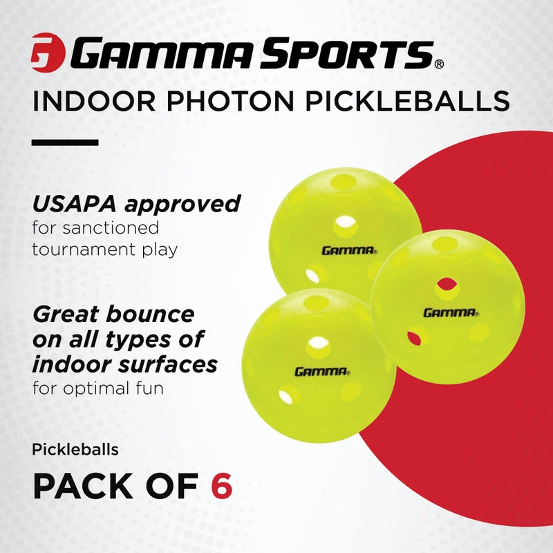 Gamma Photon Indoor Pickleballs Pack of 6, USAPA Approved, High-Visibility, Durable and Ultra-Balanced - Image 2
