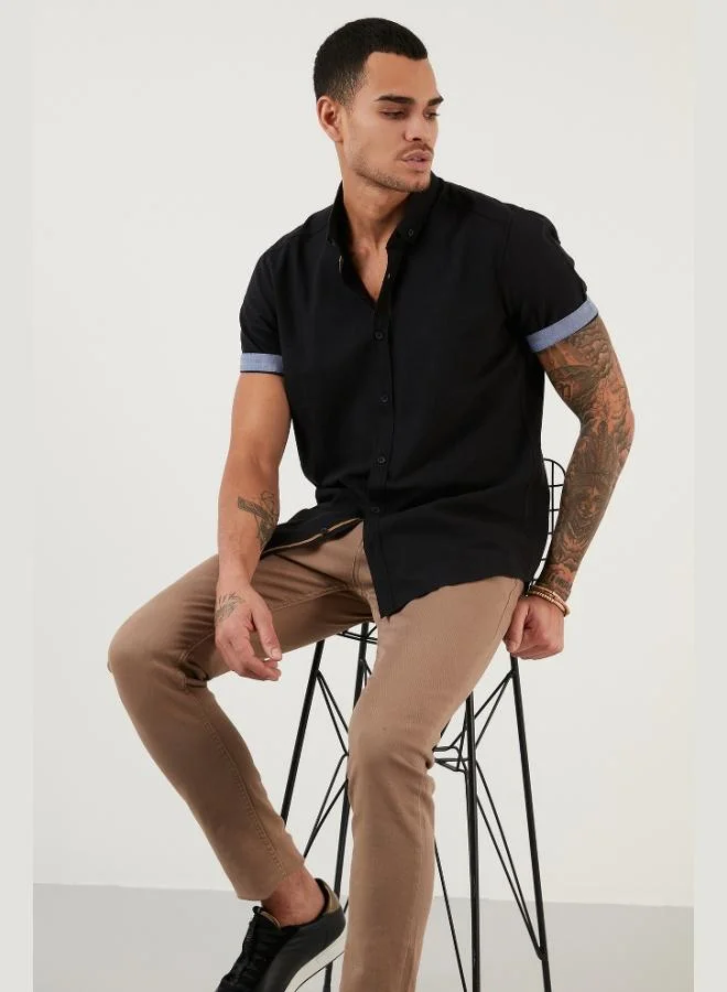 Buratti  Buratti Cotton Slim Fit Button-Down Collar Short-Sleeve Shirt Men's SHIRT CF21S112546 for Men | Best Price UAE