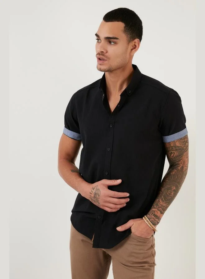 Buratti  Buratti Cotton Slim Fit Button-Down Collar Short-Sleeve Shirt Men's SHIRT CF21S112546 for Men | Best Price UAE