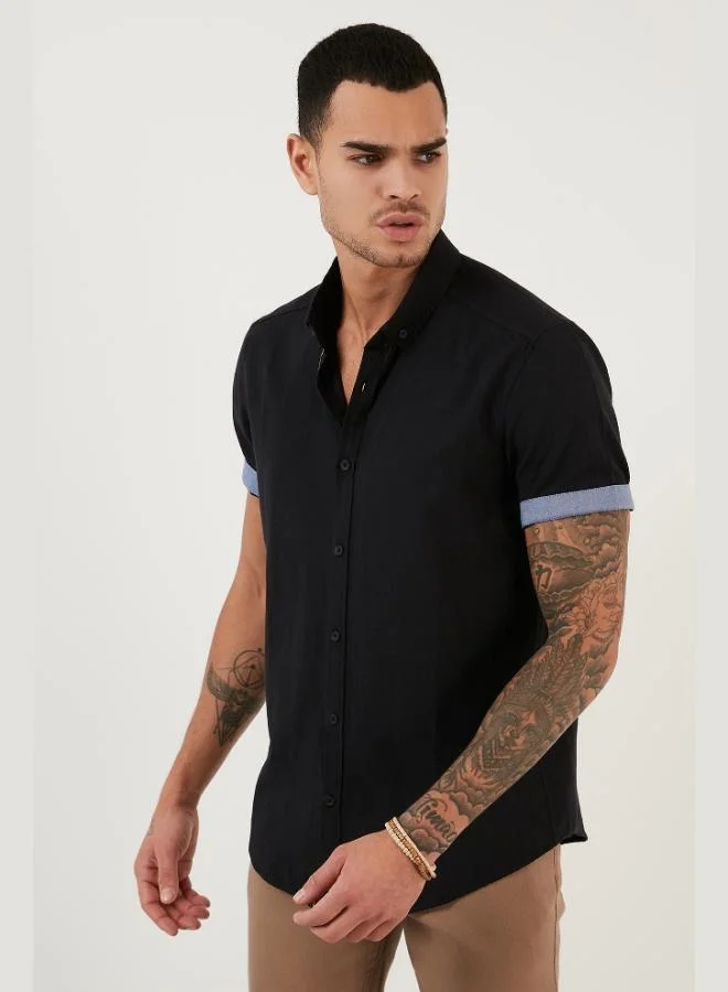 Buratti  Buratti Cotton Slim Fit Button-Down Collar Short-Sleeve Shirt Men's SHIRT CF21S112546 for Men | Best Price UAE