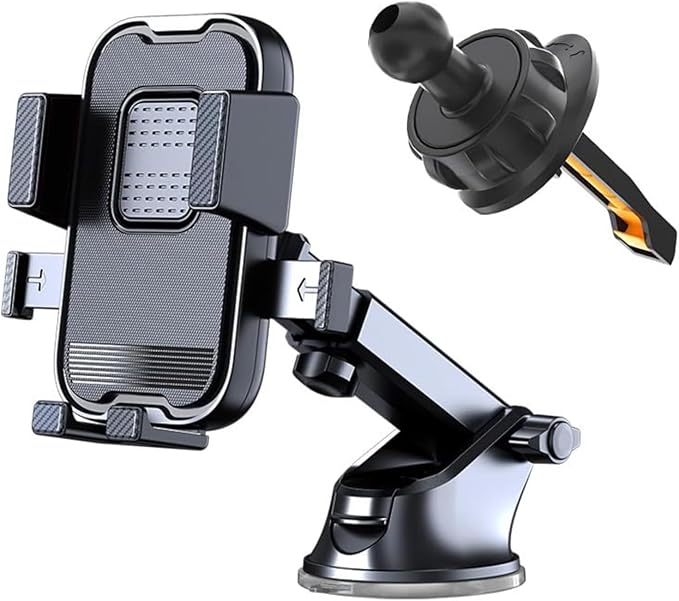 S-TOP Car Phone Mount Holder with Suction Cup Base, Dashboard and Air Vent Compatible, Adjustable Arm - Image 1