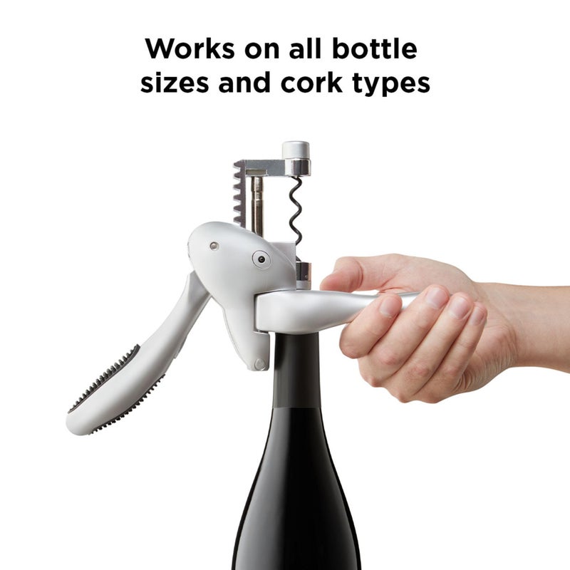 rabbit Rabbit Original Lever Corkscrew Wine Opener with Foil Cutter and Extra Spiral (Silver)  - Image 3