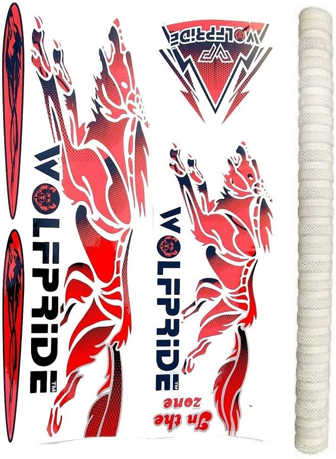 WOLF PRIDE IN THE ZONE RED/WHITE CRICKET BAT STICKER PACK (STICKER+GRIP) Bat Sticker (Multicolor) - Image 2