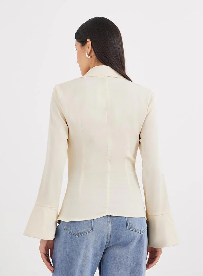 Styli Styli Cream Gathered Shirt with Bell Sleeve