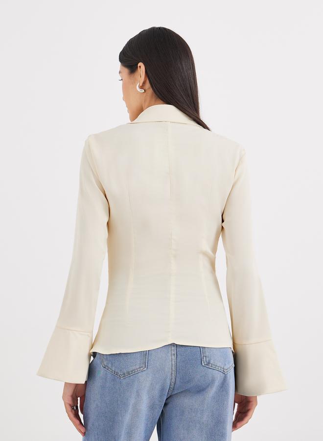 Styli Cream Gathered Shirt with Bell Sleeve - Image 4