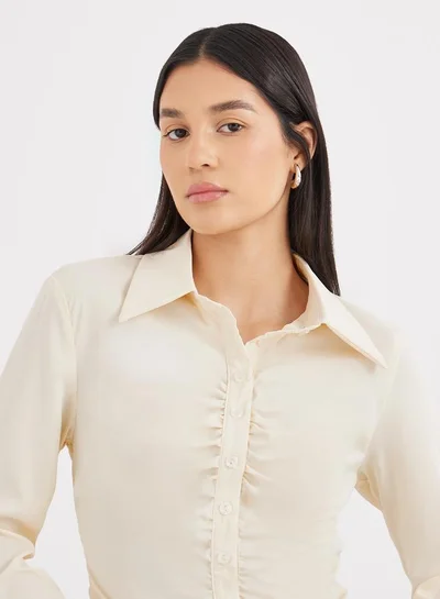 Styli Styli Cream Gathered Shirt with Bell Sleeve