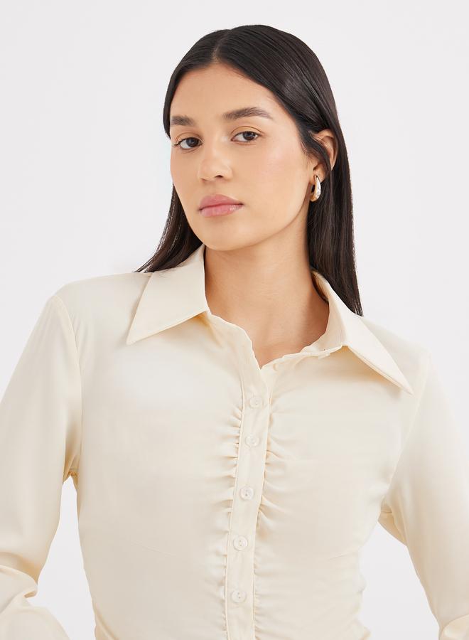 Styli Cream Gathered Shirt with Bell Sleeve - Image 1