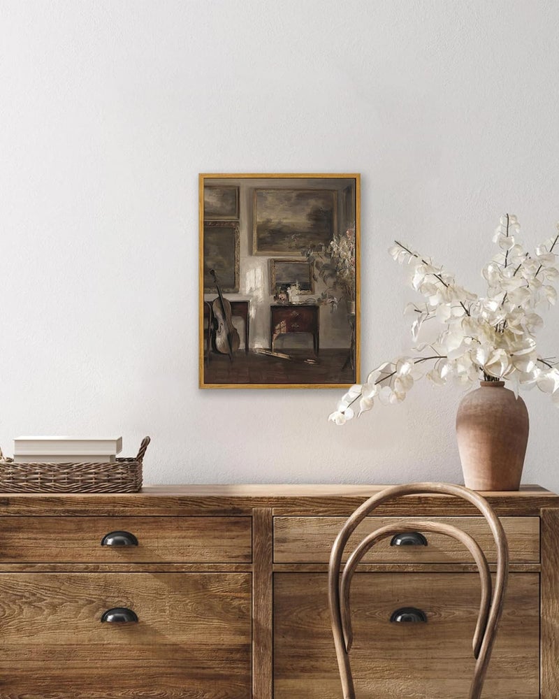 KBKBART Vintage Wall Art for Bedroom, Farmhouse Moody Still Life Canvas Oil Painting, Dark Bathroom Art Prints, Neutral Antique Framed Wall Decor for Living Room, Gallery - Image 5