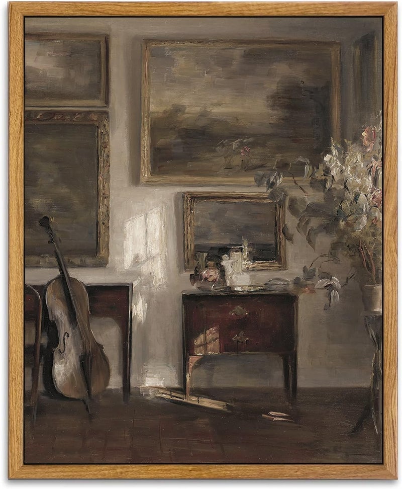 KBKBART Vintage Wall Art for Bedroom, Farmhouse Moody Still Life Canvas Oil Painting, Dark Bathroom Art Prints, Neutral Antique Framed Wall Decor for Living Room, Gallery - Image 1