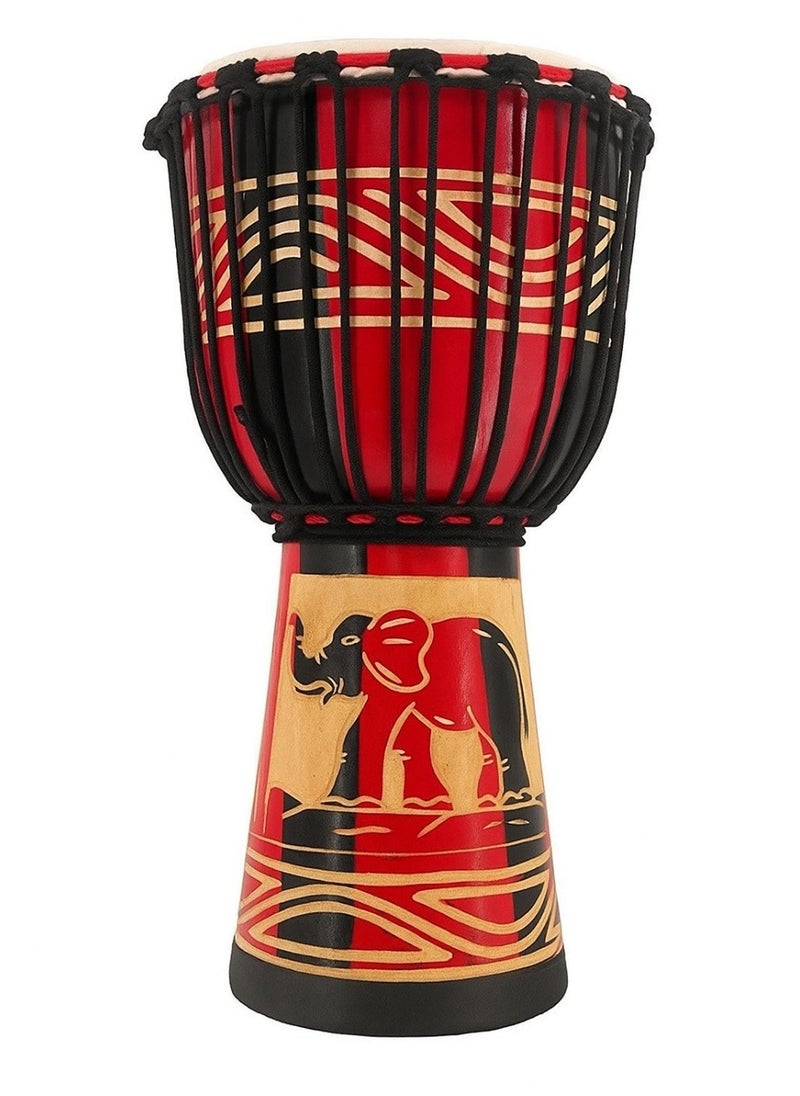 Megarya African Sheep Skin Djembe Drum 8 inch Handmade African Elephant Craved Design With Bag  - Image 1