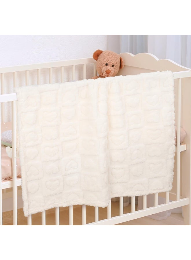 LEFAFA Baby Blanket for Boys Girls, Soft Warm Cozy Heart Toddler Blankets, Fluffy Infant Toddler Newborn Receiving Blankets for Crib Stroller(White) - Image 2