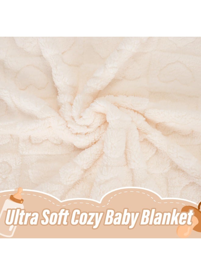 LEFAFA Baby Blanket for Boys Girls, Soft Warm Cozy Heart Toddler Blankets, Fluffy Infant Toddler Newborn Receiving Blankets for Crib Stroller(White) - Image 3
