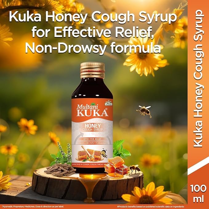 Multani Kuka Honey Cough Syrup | Pack of 2 (100ml each) | Get Ayurvedic Relief from Throat Issue, Chest Congestion, All Types Of cough & Cold | Goodness Of Tulsi, Pippali, Satpudina & Other Herbs - Image 2