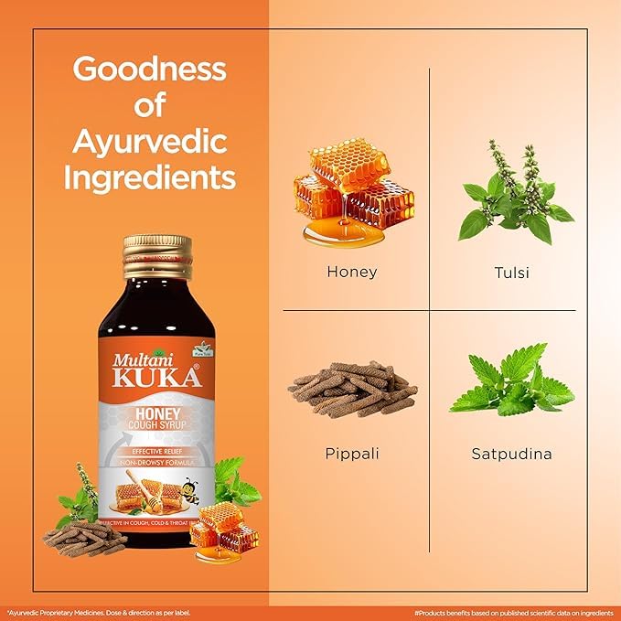 Multani Kuka Honey Cough Syrup | Pack of 2 (100ml each) | Get Ayurvedic Relief from Throat Issue, Chest Congestion, All Types Of cough & Cold | Goodness Of Tulsi, Pippali, Satpudina & Other Herbs - Image 3