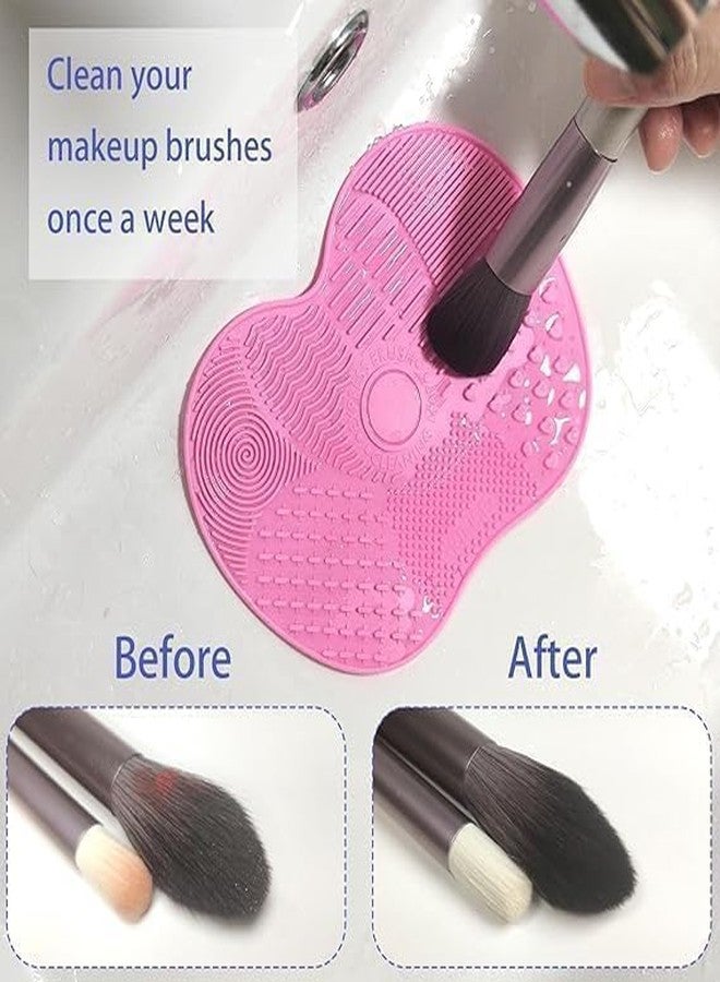 PREPSTO Silicone Makeup-Brush Cleaning Mat, Makeup-Brush Cleaner, Makeup-Brushes Cleaner Pad, Cosmetic MakeupBrushes Cleaning Mat, Portable Washing Tool Scrubber with Suction Cup (Pink) (Piece 2) - Image 2