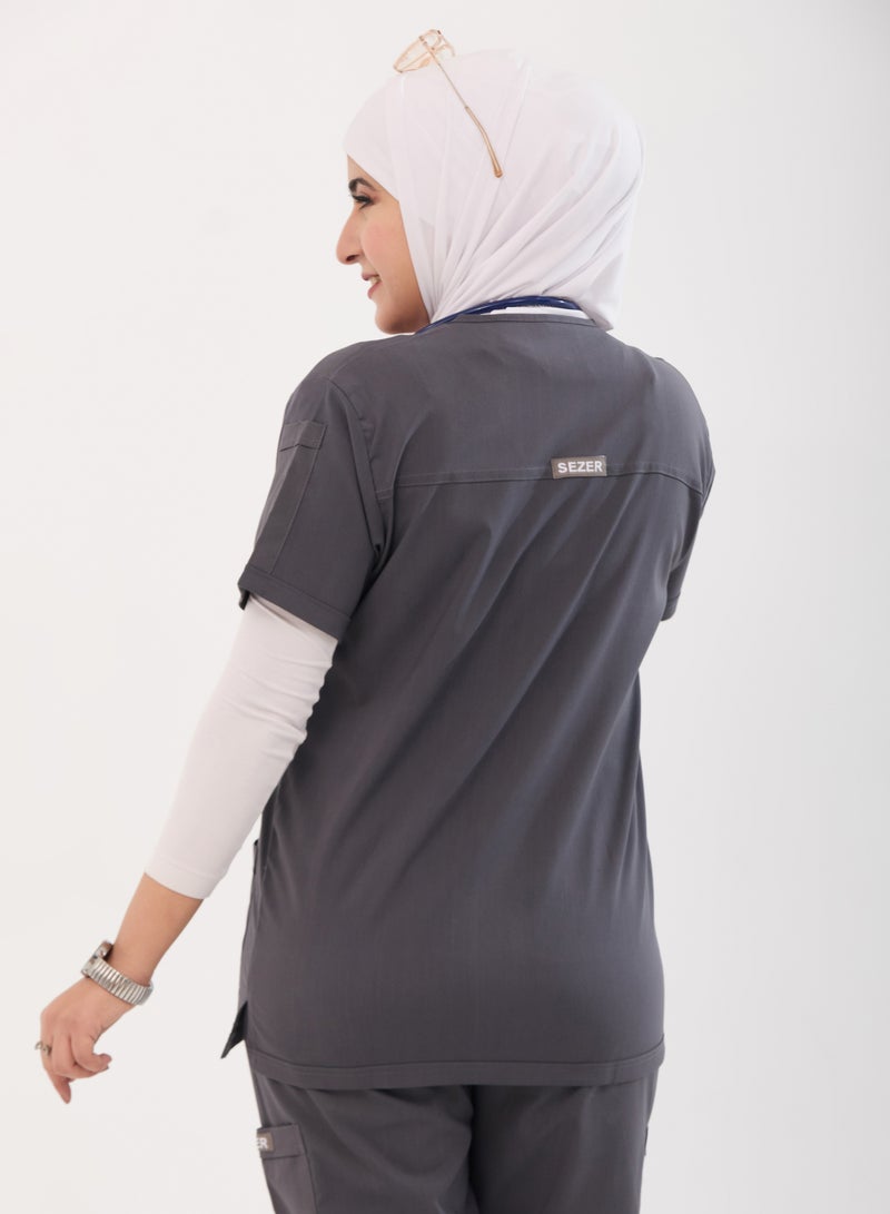 sezer Shine in comfort and elegance with a cotton medical scrub from Sezer - the perfect gray for women! - Image 4