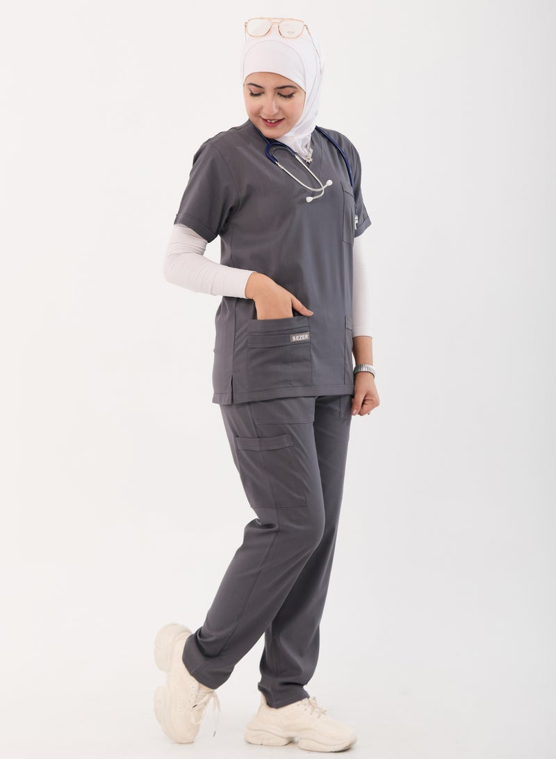 sezer Shine in comfort and elegance with a cotton medical scrub from Sezer - the perfect gray for women! - Image 2