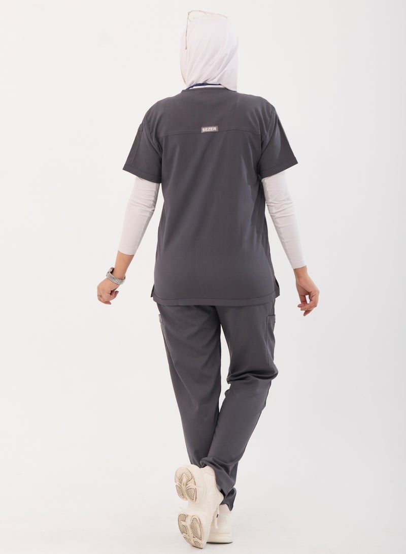sezer Shine in comfort and elegance with a cotton medical scrub from Sezer - the perfect gray for women! - Image 3