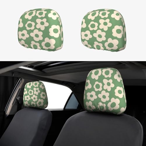 YANGDADA Vintage Groovy Flowers Cute Car Head Rest Covers 2 Piece Elastic Car Seat Headrest Protector Universal Fit Most Vehicles Auto Interior Accessories for Women Men - Image 1