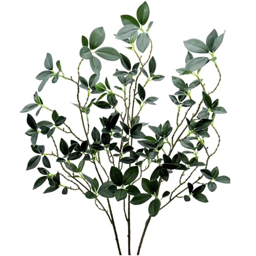 JOJAZE 3PCS Artificial Ficus Branches Faux Eucalyptus Stems Fake Greenery Stems Plants for Vase Filler for Home Office Party Wedding Shop Centerpieces Decoration - Image 1