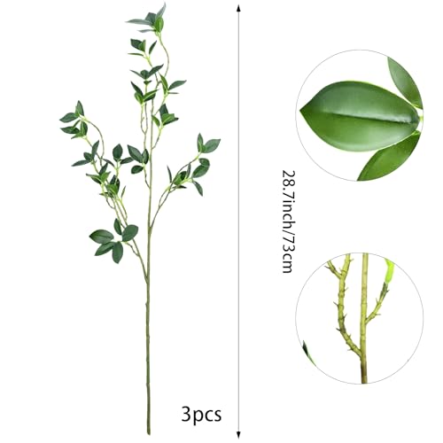 JOJAZE 3PCS Artificial Ficus Branches Faux Eucalyptus Stems Fake Greenery Stems Plants for Vase Filler for Home Office Party Wedding Shop Centerpieces Decoration - Image 2