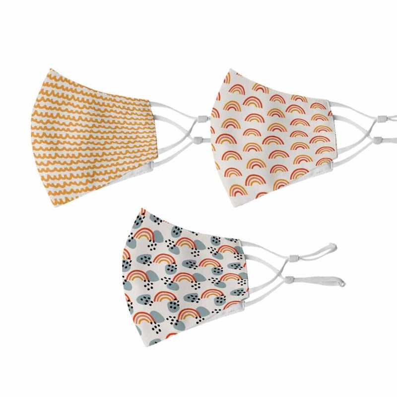 Crazyify Crazyify Yellow Orange 7 Grey Printed White Face Mask Face Mask Set of 3 For WomenMen with Adjustable Earloop Two Layer Soft Printed Canvas Fabric with HD Print Washable Resuable  - Image 1