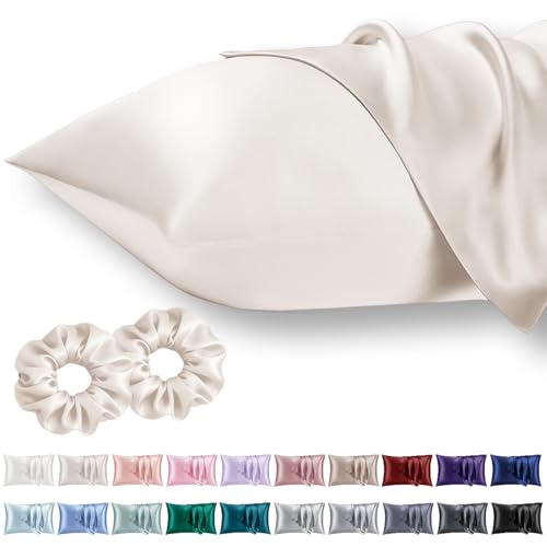 Vielit Standard Satin Pillowcase for Hair 2pc,Similar to Silk Pillow Cases,Easier Care Than Silk Pillowcase,Gifts for Women Men,Beige,20x26 & Envelope Closure and 2 Satin Scrunchies - Image 1