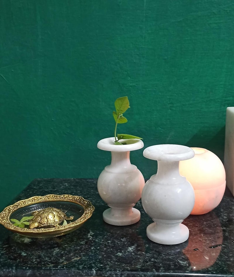 RM Stylish Home Decor Gorgeous Flower Vase Marble Cylinder Vases Utility Gift Decoration Living Room Office Natural Floral Vase Finely Polished Stone 14cm Pack of 2 Peice White - Image 4