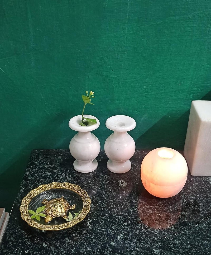 RM Stylish Home Decor Gorgeous Flower Vase Marble Cylinder Vases Utility Gift Decoration Living Room Office Natural Floral Vase Finely Polished Stone 14cm Pack of 2 Peice White - Image 3