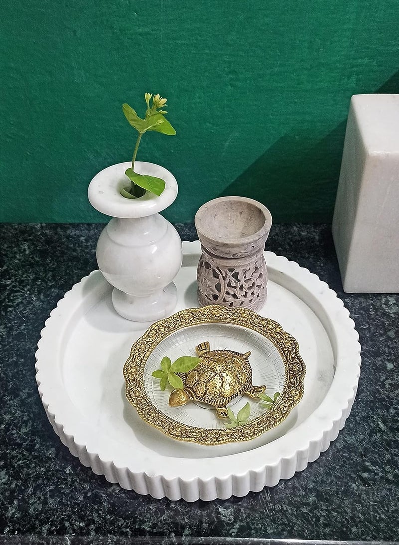 RM Stylish Home Decor Gorgeous Flower Vase Marble Cylinder Vases Utility Gift Decoration Living Room Office Natural Floral Vase Finely Polished Stone 14cm Pack of 2 Peice White - Image 5