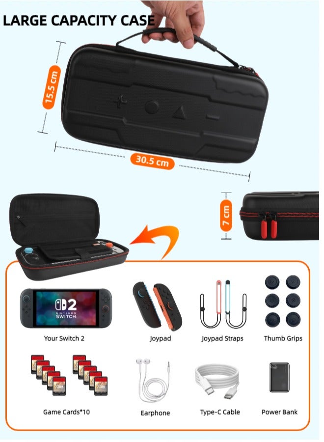 CoolRabbie Switch 2 Accessories Bundle for Nintendo,13 in 1 Game Kit: Portable EVA Bag With Switch 2 Crystal Cover Kit, 2 HD Tempered Glass Screen Protectors,6 Thumb Grips, Hard Shell Carrying Case for Nintendo Switch 2 - Image 2