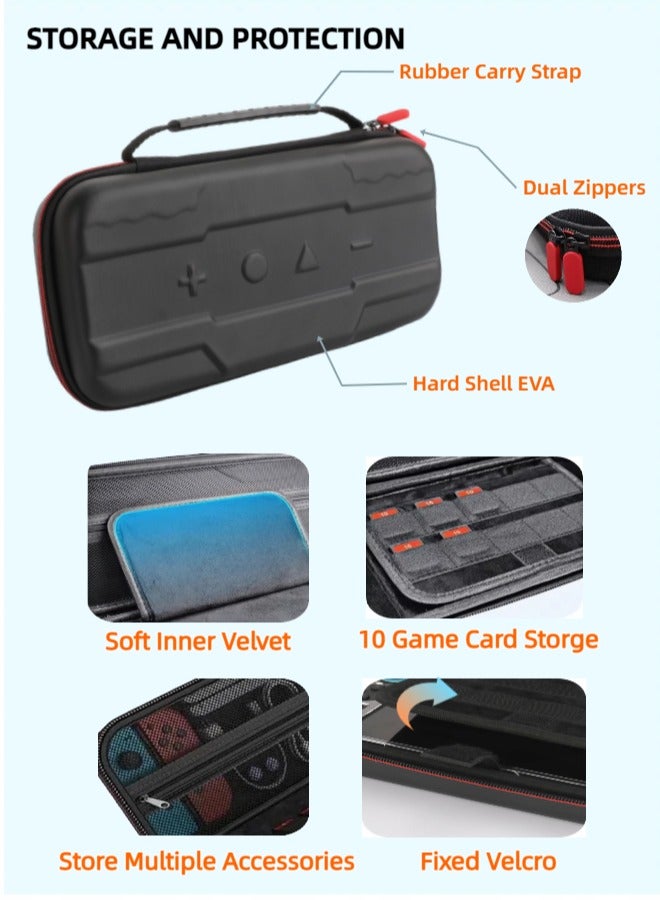 CoolRabbie Switch 2 Accessories Bundle for Nintendo,13 in 1 Game Kit: Portable EVA Bag With Switch 2 Crystal Cover Kit, 2 HD Tempered Glass Screen Protectors,6 Thumb Grips, Hard Shell Carrying Case for Nintendo Switch 2 - Image 3