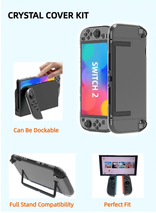 CoolRabbie Switch 2 Accessories Bundle for Nintendo,13 in 1 Game Kit: Portable EVA Bag With Switch 2 Crystal Cover Kit, 2 HD Tempered Glass Screen Protectors,6 Thumb Grips, Hard Shell Carrying Case for Nintendo Switch 2 - Image 4