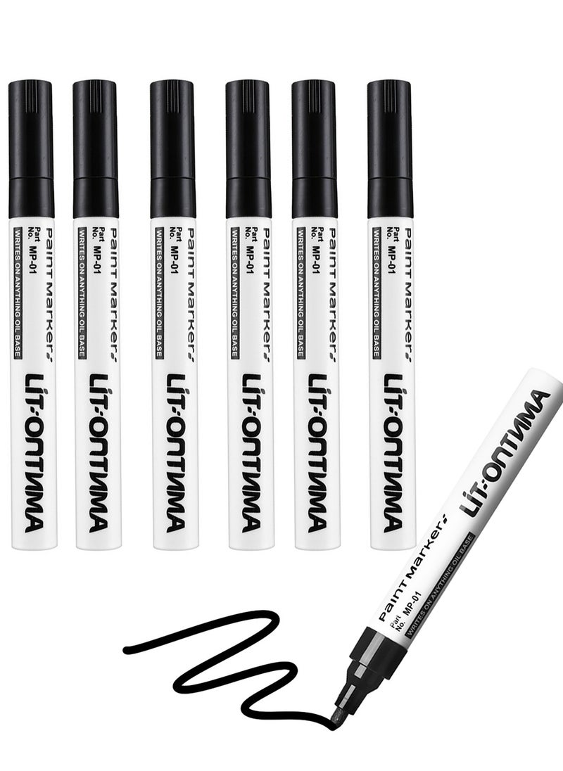 Generic 6 Pack Permanent Markers Liquid Chalk Marker Black Marker Fabric Paint Pens Permanent Waterproof Writing Markers for Works on Plastic, Wood, Stone, Metal and Glass for Doodling, Marking (Black)  - Image 2
