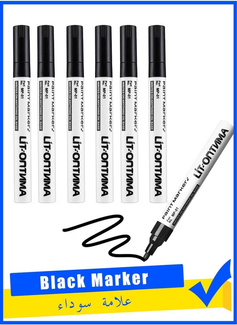 Generic 6 Pack Permanent Markers Liquid Chalk Marker Black Marker Fabric Paint Pens Permanent Waterproof Writing Markers for Works on Plastic, Wood, Stone, Metal and Glass for Doodling, Marking (Black)  - Image 1
