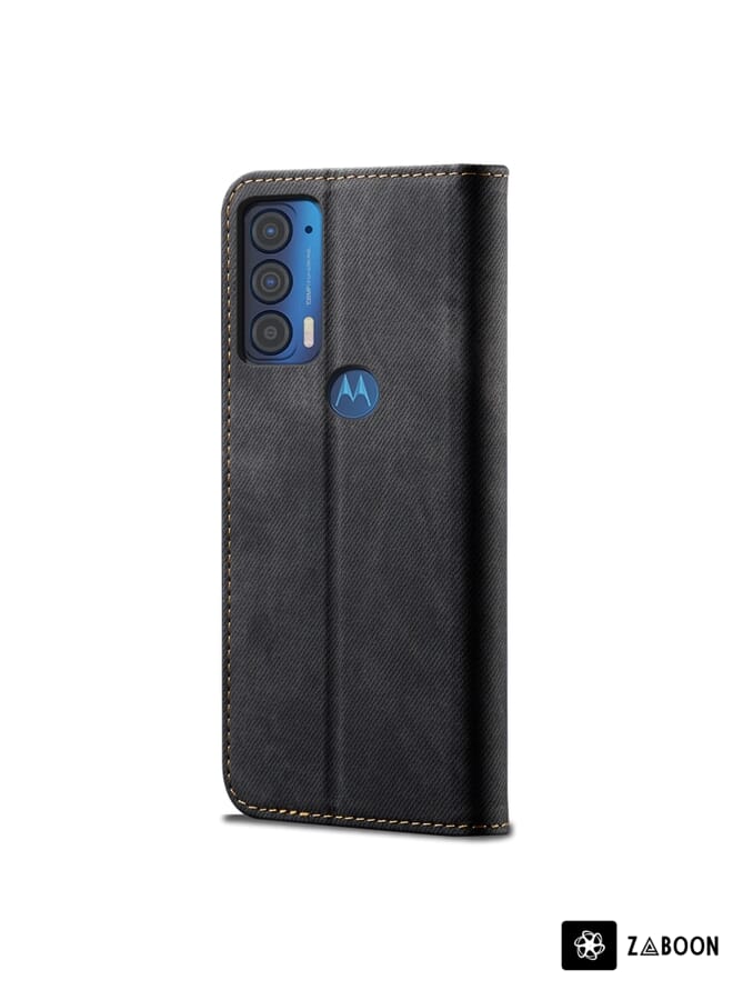 Zaboon Protective Case For Motorola Moto Edge 2021 Denim Texture Casual Style Horizontal Flip Leather Case with Holder & Card Slots & Wallet - Image 2