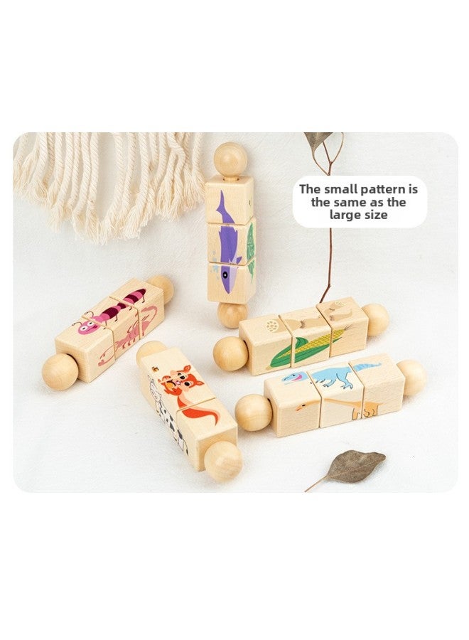 Children's Wooden Animal Rotating Puzzle Building Blocks Infant 0-3 Years Old Early Education Animal Cognitive Puzzle Toys-Color:Five Pieces Of Rotating Puzzle (small Size) - Image 1