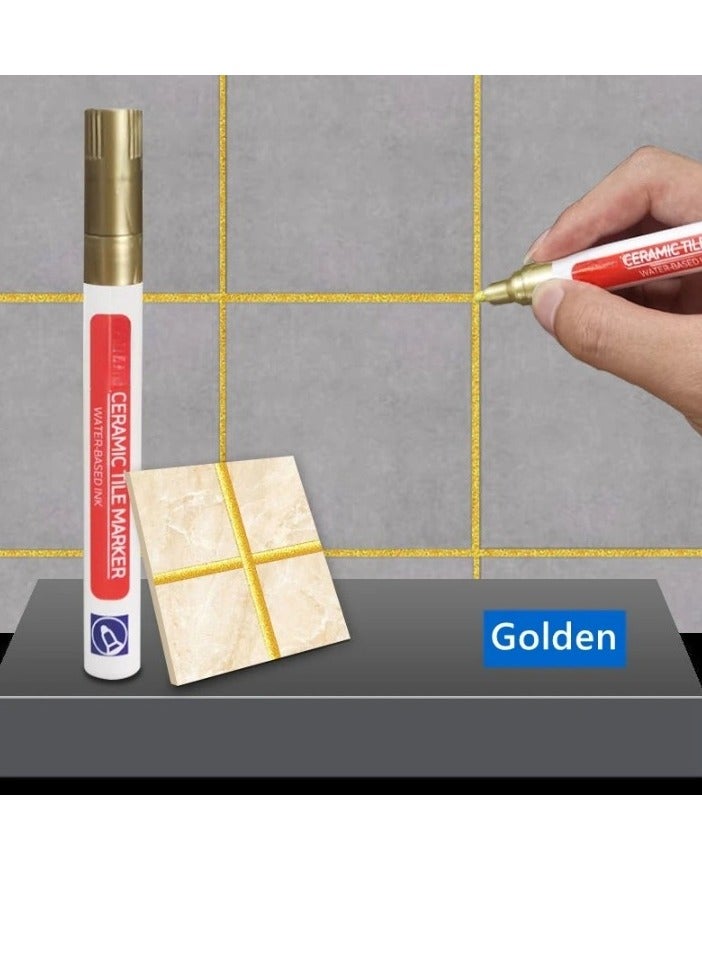 Wall Grout Restorer Marker Pen, Waterproof Grout Tile Pen, Easy To Use Grout Restoration Pen, Repair Pen For Tiles, Wall, Floor Tile Grout, Floor, Kitchens And Bathrooms, (1pc, Gold) - Image 2
