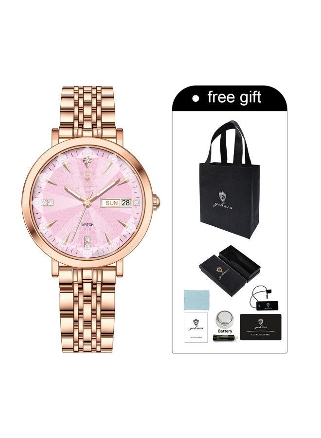 جوهوس ساعة نسائية، سوار من الفولاذ المقاوم للصدأ، ساعة كوارتز كلاسيكية فاخرة مقاومة للماء، ساعة يد نسائية دائرية أنيقة للعمل - هدية للأم أو الصديقة - Image 2