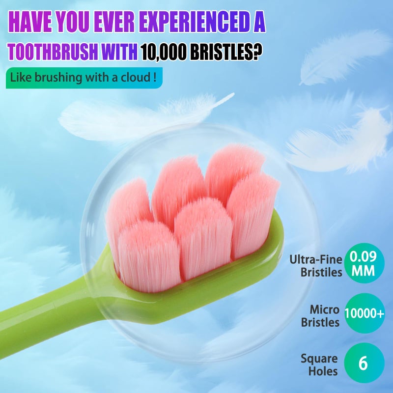 Tetragonal tree 6 Pack Extra Soft Toothbrushes for Adults - 10,000 Ultra Soft Bristles for Sensitive Teeth & Receding Gums | Dentist Recommended Gentle Cleaning | BPA-Free | Colors May Vary - Image 2