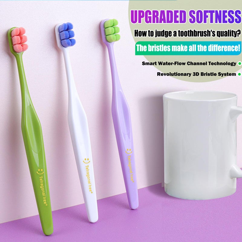 Tetragonal tree 6 Pack Extra Soft Toothbrushes for Adults - 10,000 Ultra Soft Bristles for Sensitive Teeth & Receding Gums | Dentist Recommended Gentle Cleaning | BPA-Free | Colors May Vary - Image 5