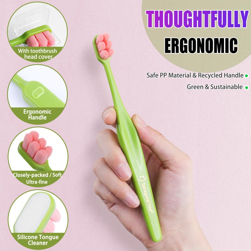 Tetragonal tree 6 Pack Extra Soft Toothbrushes for Adults - 10,000 Ultra Soft Bristles for Sensitive Teeth & Receding Gums | Dentist Recommended Gentle Cleaning | BPA-Free | Colors May Vary - Image 4