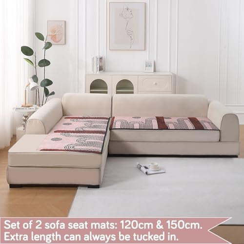 HOKIPO 'LiefNest' Printed Holland Velvet L Shape (2+2 Seater) Sofa Cover Seat Mat with Foam Filling, Modern Archscape Mauve Blush (IN-822-D10 + IN-823-D10) - Image 2