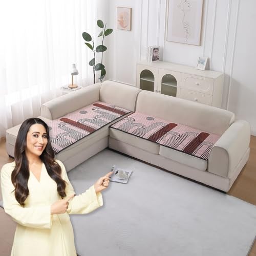HOKIPO 'LiefNest' Printed Holland Velvet L Shape (2+2 Seater) Sofa Cover Seat Mat with Foam Filling, Modern Archscape Mauve Blush (IN-822-D10 + IN-823-D10) - Image 1