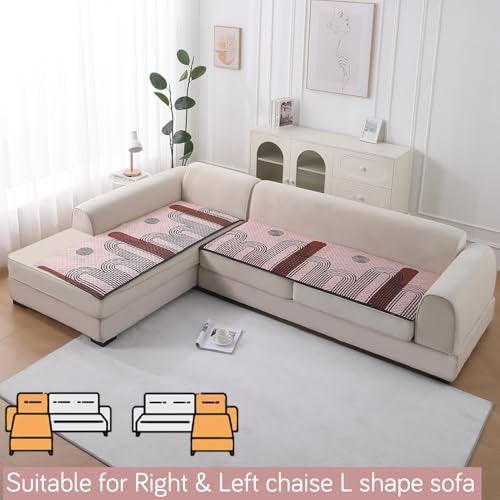 HOKIPO 'LiefNest' Printed Holland Velvet L Shape (2+2 Seater) Sofa Cover Seat Mat with Foam Filling, Modern Archscape Mauve Blush (IN-822-D10 + IN-823-D10) - Image 3
