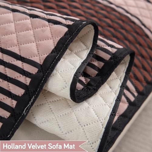 HOKIPO 'LiefNest' Printed Holland Velvet L Shape (2+2 Seater) Sofa Cover Seat Mat with Foam Filling, Modern Archscape Mauve Blush (IN-822-D10 + IN-823-D10) - Image 4