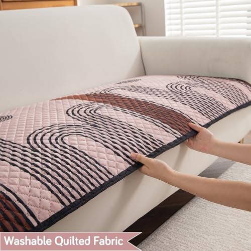 HOKIPO 'LiefNest' Printed Holland Velvet L Shape (2+2 Seater) Sofa Cover Seat Mat with Foam Filling, Modern Archscape Mauve Blush (IN-822-D10 + IN-823-D10) - Image 5